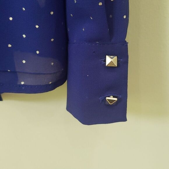 Nordstrom Eric & Lani Blouse Women's Large Sheer Blue Silver Metallic Polka Dot - Picture 5 of 7